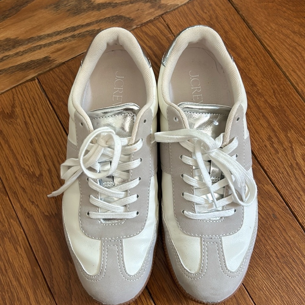 Sneakers from 2023-24 JCrew, white, grey, silver.